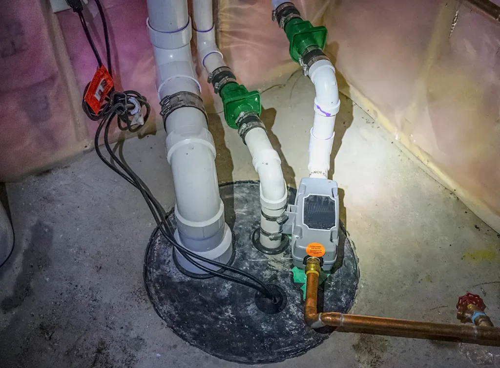 sump pump with a backup battery pump installed in a basement springfield illinois